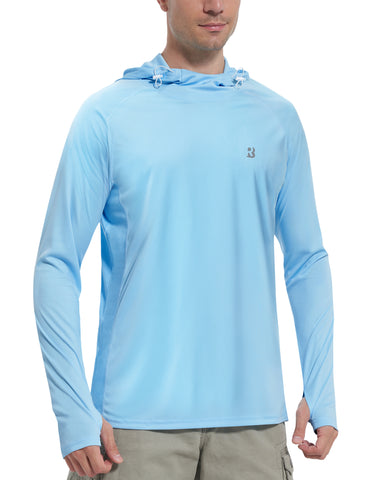 Roadbox Men's Hooded UV Sun Shirts Long Sleeve - Athletic Workout Running Thumbholes T-Shirts Quick-Dry Lightweight