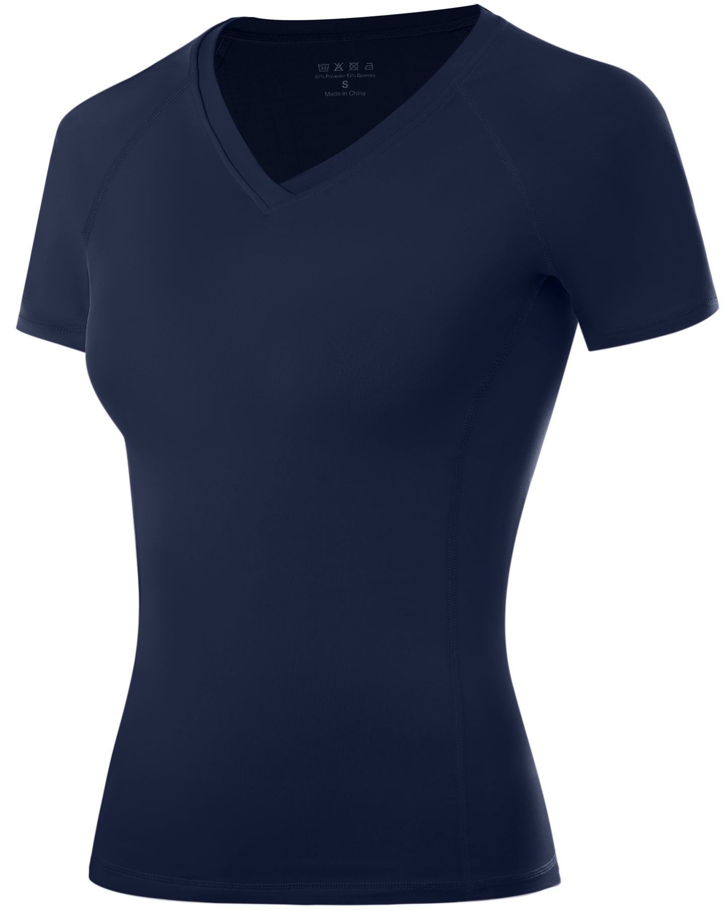 Roadbox Women's Compression Shirt Short Sleeve V Neck Workout Tops Quick Dry Athletic Gym Base Layer for Yoga Running Sports