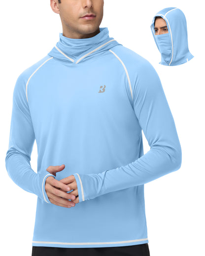 Roadbox Men's Sun Hoodie with Mask, UPF 50+ Long Sleeve Fishing Shirts, UV Outdoor Swim Hiking Running Workout Rash Guard