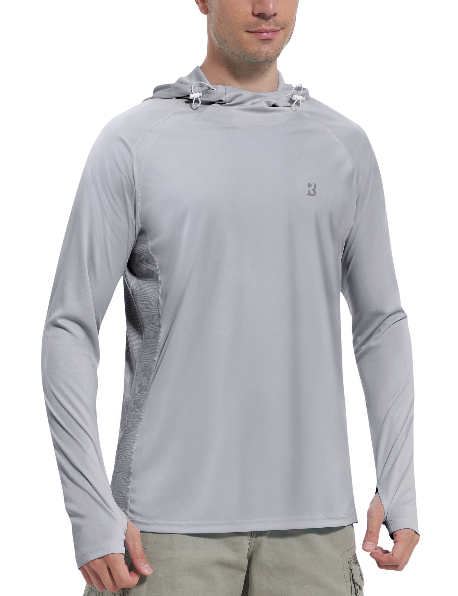 Roadbox Men's Hooded UV Sun Shirts Long Sleeve - Athletic Workout Running Thumbholes T-Shirts Quick-Dry Lightweight