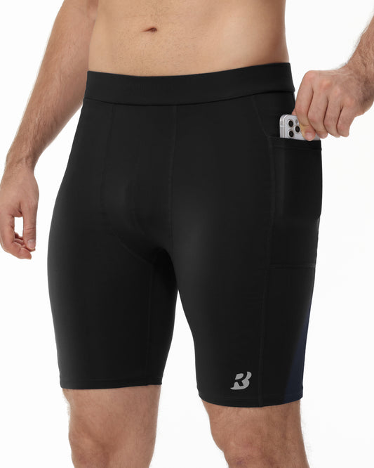 Roadbox Workout Compression Shorts for Men - 8" Running Spandex Shorts with Pockets Gym Sport Athletic Performance Underwear