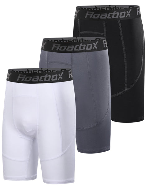 Roadbox Youth Boys Compression Shorts - Performance Athletic Base Layers Workout Running Shorts for Boys, Kids Compression Underwear with Side Pockets