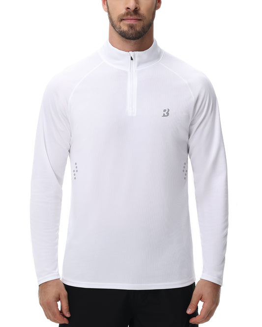 Roadbox UPF 50+ Running Shirts for Men - Long Sleeve Quick Dry 1/4 Zip Pullover for Fishing Outdoor Hiking Athletic Workout
