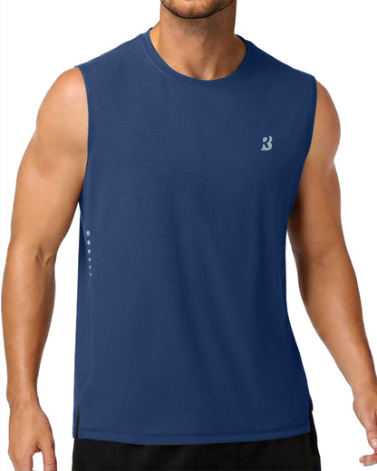 Roadbox Men’s Athletic Sleeveless Shirts, Quick Dry Workout Tank Top, Lightweight Muscle Shirts for Sports Gym Running Summer