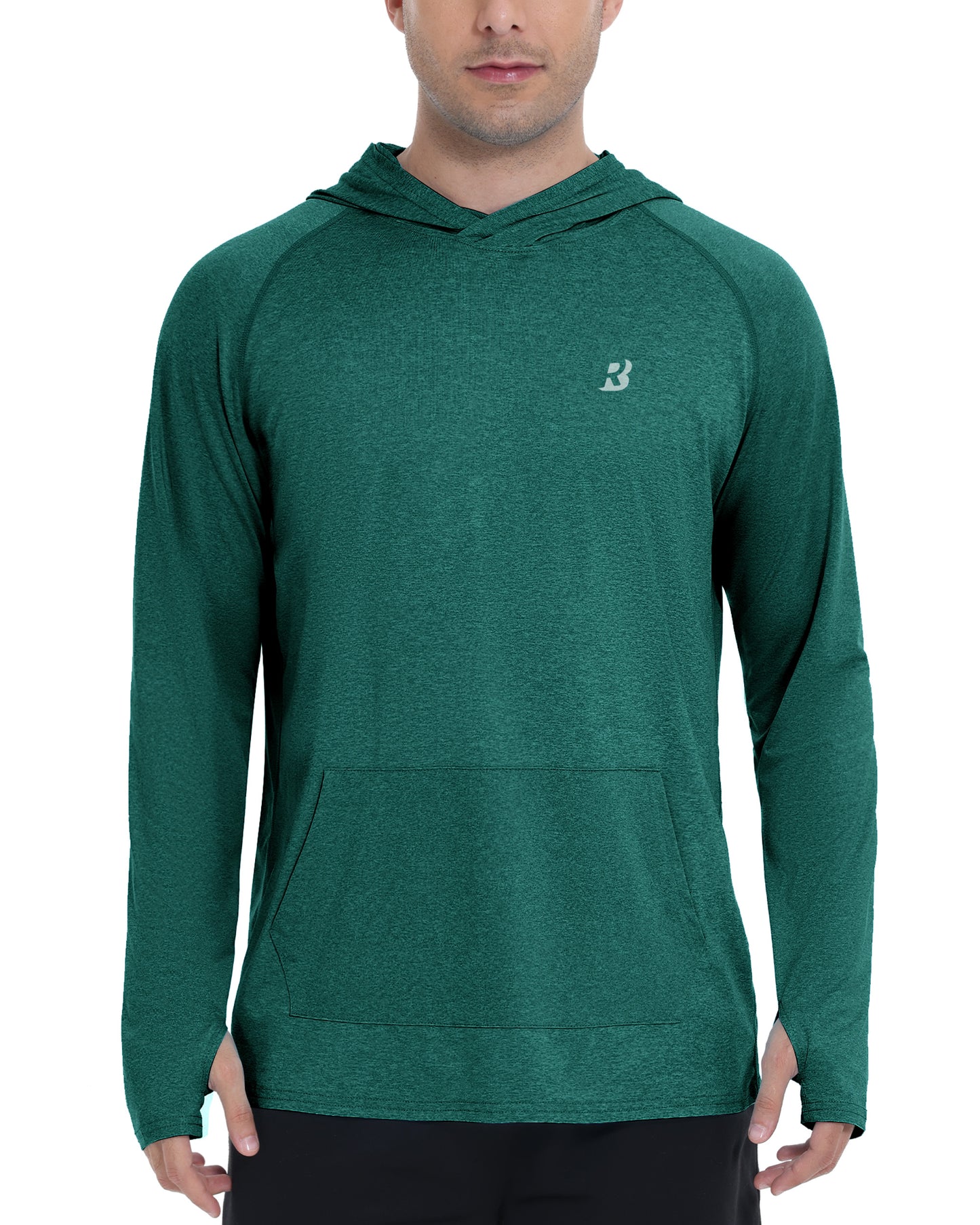 Roadbox UPF 50+ Mens Long Sleeve Fishing Shirts, Sun Protection Athletic Hoodies with Pocket, Outdoor Running Rash Guard