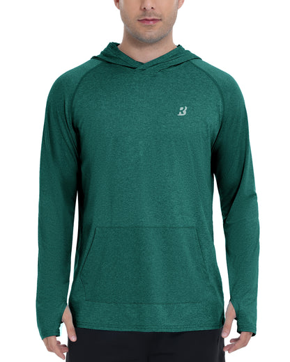 Roadbox UPF 50+ Mens Long Sleeve Fishing Shirts, Sun Protection Athletic Hoodies with Pocket, Outdoor Running Rash Guard