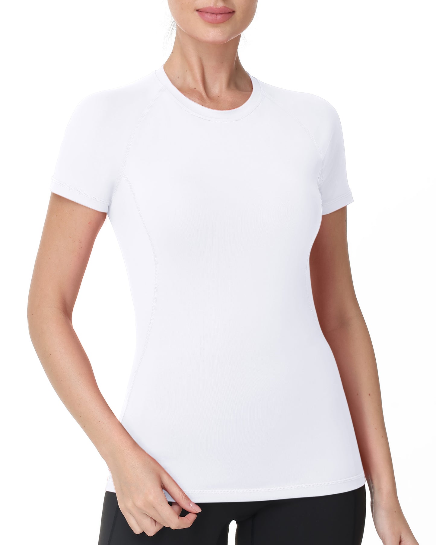 Roadbox Women's Compression Shirts, 1/3 Pack Short Sleeve Workout Tops Athletic Gym T-Shirt Yoga Running Quick Dry Base Layer