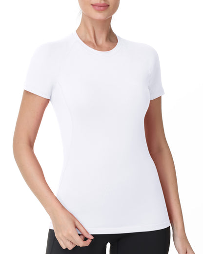 Roadbox Women's Compression Shirts, 1/3 Pack Short Sleeve Workout Tops Athletic Gym T-Shirt Yoga Running Quick Dry Base Layer
