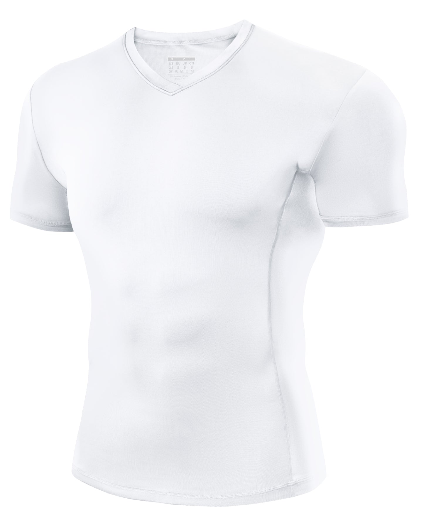 Roadbox Mens Compression Shirt Short Sleeve, V-Neck Gym Running Sports T-Shirt, Cool Dry Athletic Base Layer Undershirts