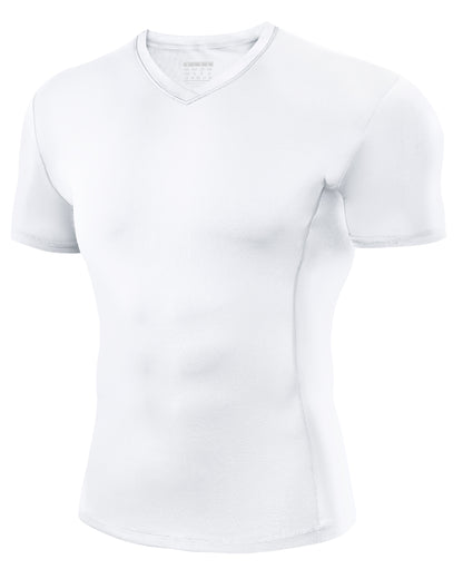 Roadbox Mens Compression Shirt Short Sleeve, V-Neck Gym Running Sports T-Shirt, Cool Dry Athletic Base Layer Undershirts