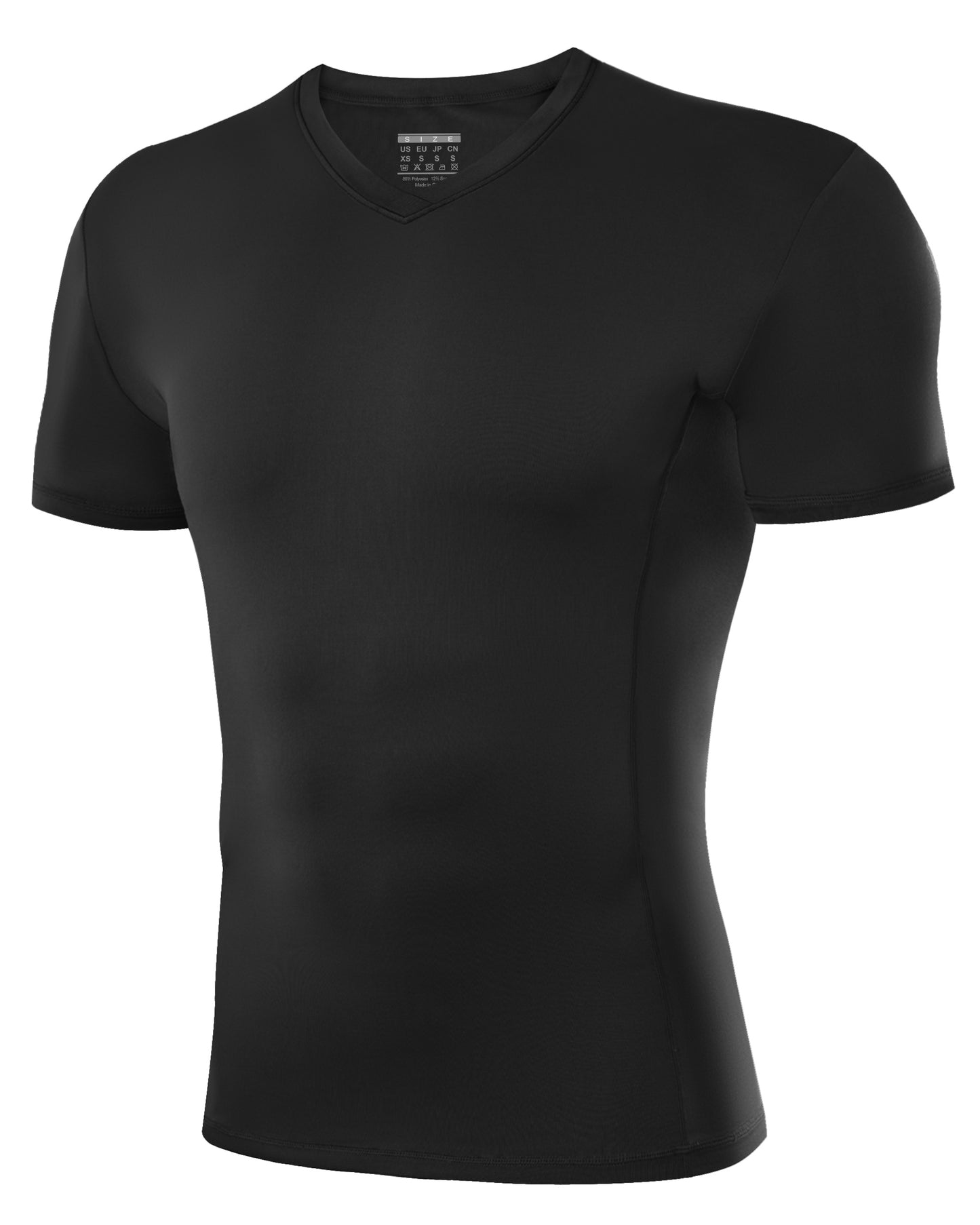 Roadbox Mens Compression Shirt Short Sleeve, V-Neck Gym Running Sports T-Shirt, Cool Dry Athletic Base Layer Undershirts