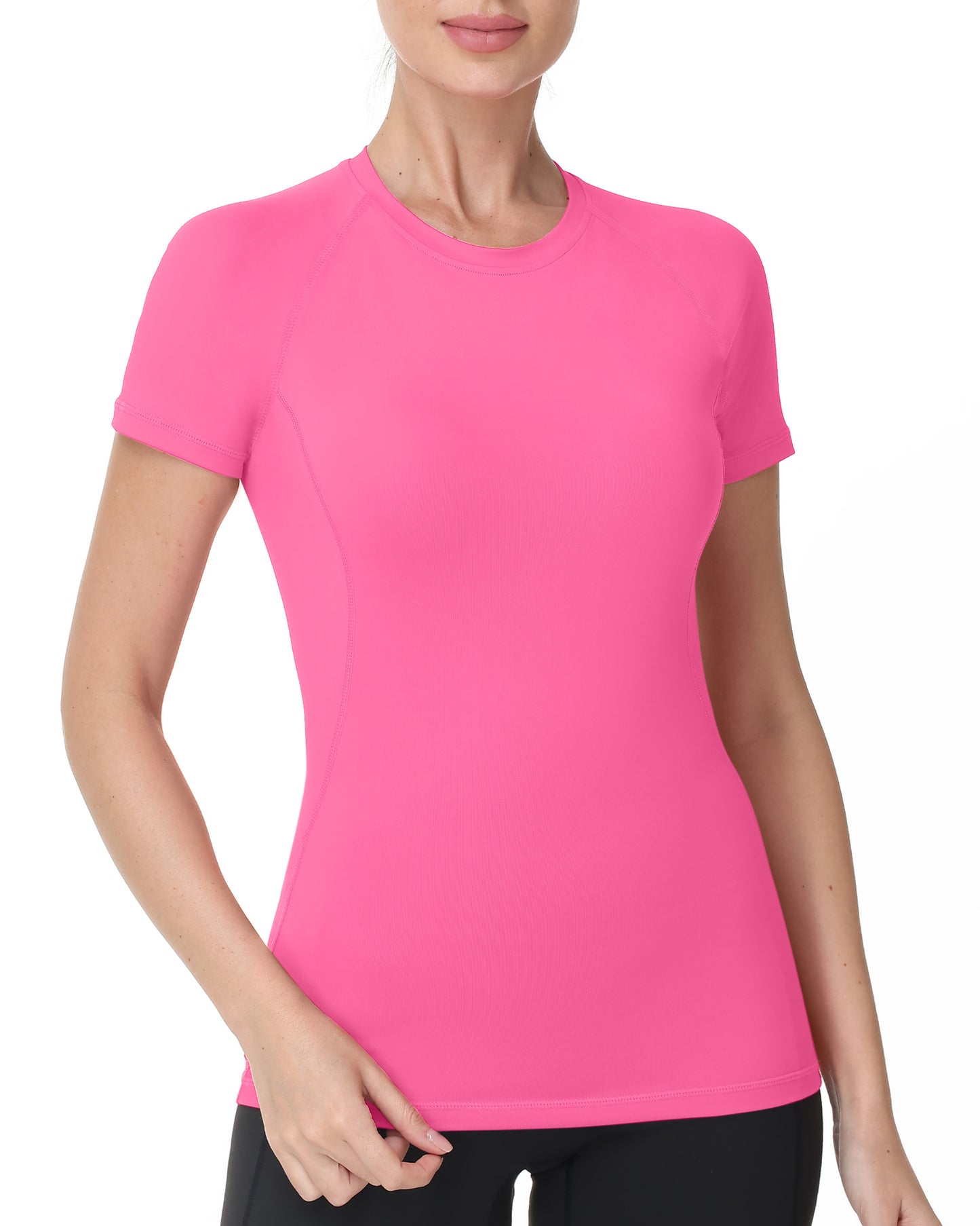 Roadbox Women's Compression Shirts, 1/3 Pack Short Sleeve Workout Tops Athletic Gym T-Shirt Yoga Running Quick Dry Base Layer