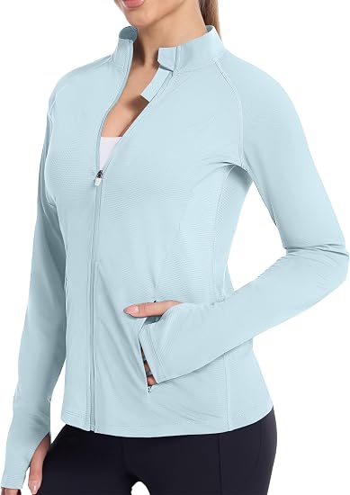 Roadbox Women's UPF 50+ Lightweight Athletic Jackets, Zip Up Long Sleeve Sun UV Protection Shirts for Workout Running Hiking