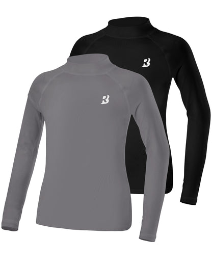 Roadbox Boys Girls Compression Shirts - Youth Long Sleeve Athletic Undershirt Mock Neck for Football Baseball Basketball