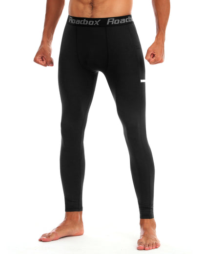 Roadbox 1/2 Pack Compression Pants for Men Running Tights Athletic Football Leggings Cycling Base Layer with Pockets