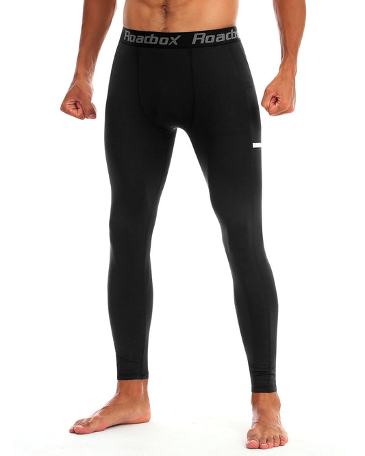 Roadbox 1/2 Pack Compression Pants for Men Running Tights Athletic Football Leggings Cycling Base Layer with Pockets