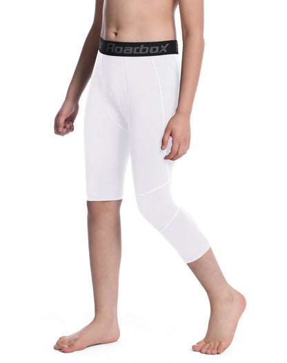 Roadbox Boys One Leg 3/4 Compression Pants 2 Pack - Basketball Tights for Gym Athletic Base Layer Leggings