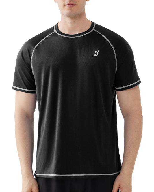 Roadbox Men's UPF 50+ Swim Shirts, Short Sleeve UV Sun Protection Rash Guard T-Shirt, Quick Dry Water Surfing Beach Tees