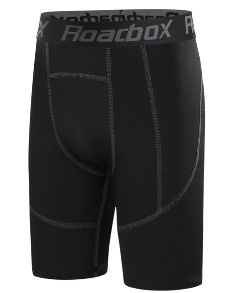 Roadbox Youth Boys Compression Shorts - Performance Athletic Base Layers Workout Running Shorts for Boys, Kids Compression Underwear with Side Pockets