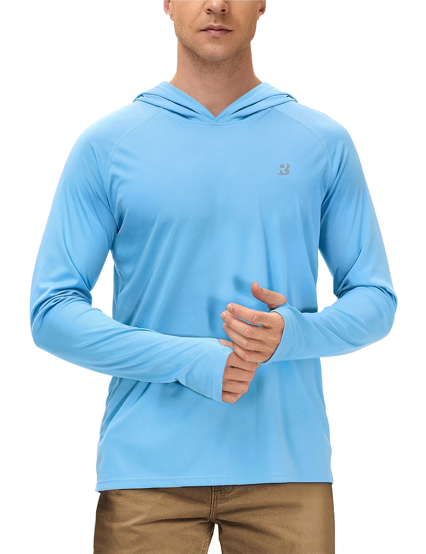 Roadbox Mens UPF 50+ Sun Protection Shirts, Outdoor UV Long Sleeve Fishing Hoodie Shirt for Hiking Running Workout Swimming
