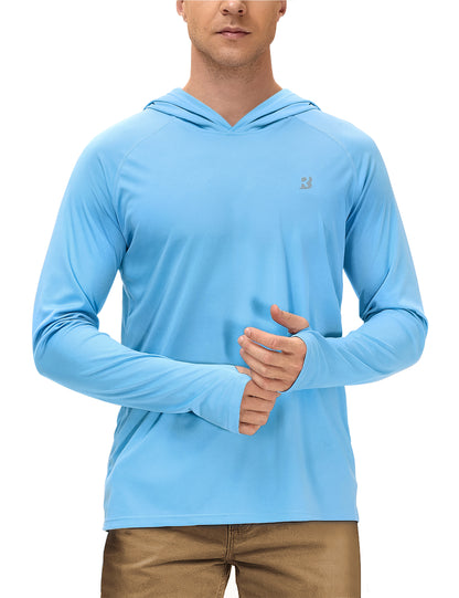 Roadbox Mens UPF 50+ Sun Protection Shirts, Outdoor UV Long Sleeve Fishing Hoodie Shirt for Hiking Running Workout Swimming