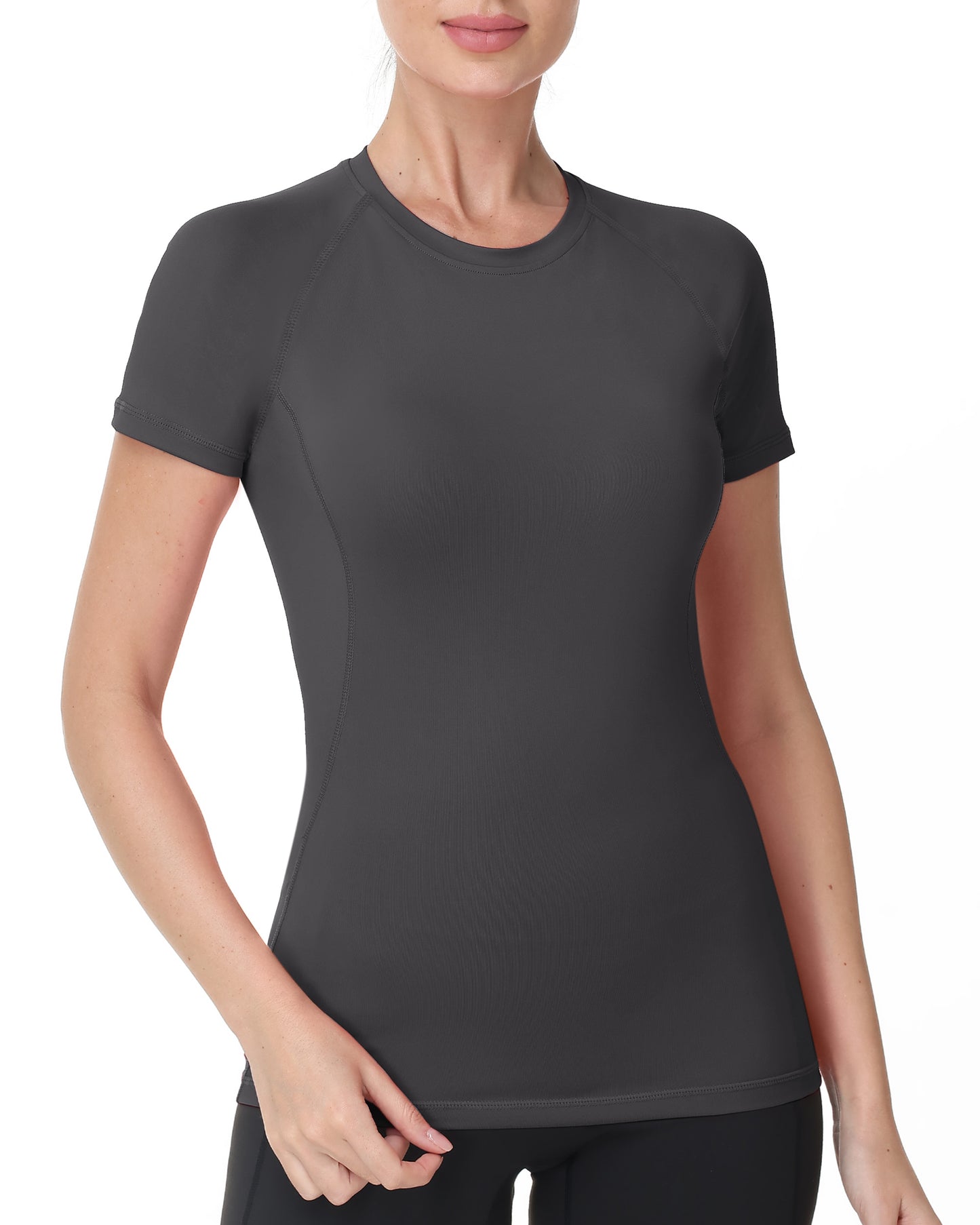 Roadbox Women's Compression Shirts, 1/3 Pack Short Sleeve Workout Tops Athletic Gym T-Shirt Yoga Running Quick Dry Base Layer