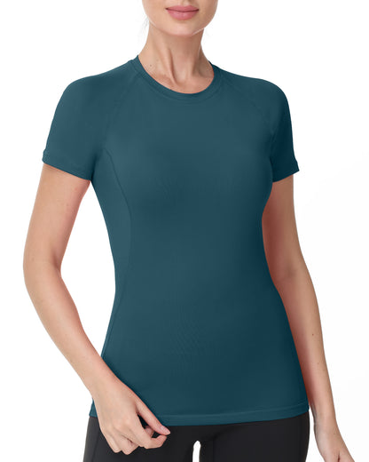 Roadbox Women's Compression Shirts, 1/3 Pack Short Sleeve Workout Tops Athletic Gym T-Shirt Yoga Running Quick Dry Base Layer