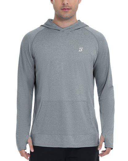 Roadbox UPF 50+ Mens Long Sleeve Fishing Shirts, Sun Protection Athletic Hoodies with Pocket, Outdoor Running Rash Guard