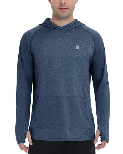 Roadbox UPF 50+ Mens Long Sleeve Fishing Shirts, Sun Protection Athletic Hoodies with Pocket, Outdoor Running Rash Guard