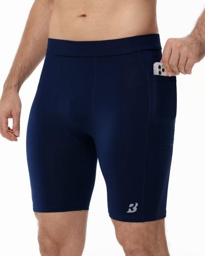 Roadbox Workout Compression Shorts for Men - 8" Running Spandex Shorts with Pockets Gym Sport Athletic Performance Underwear