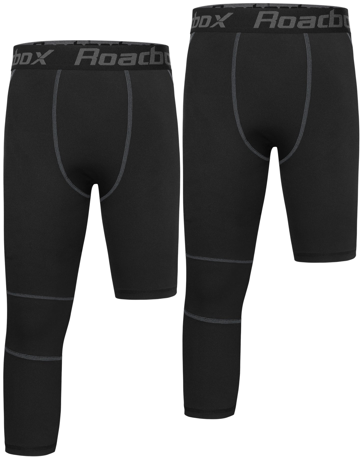 Roadbox Boys One Leg 3/4 Compression Pants 2 Pack - Basketball Tights for Gym Athletic Base Layer Leggings