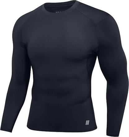 Roadbox Men's Compression Shirts Long Sleeve, UPF 50+ Base Layer Undershirts, Cool Dry Workout Gym Tops for Running Football