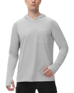 Roadbox Men's Sun Protection Hoodie Fishing Rash Guard Shirts with Secure Zip Pockets Lightweight Long Sleeve UV Shirt for Outdoor Workout, Running, Fishing, Hiking