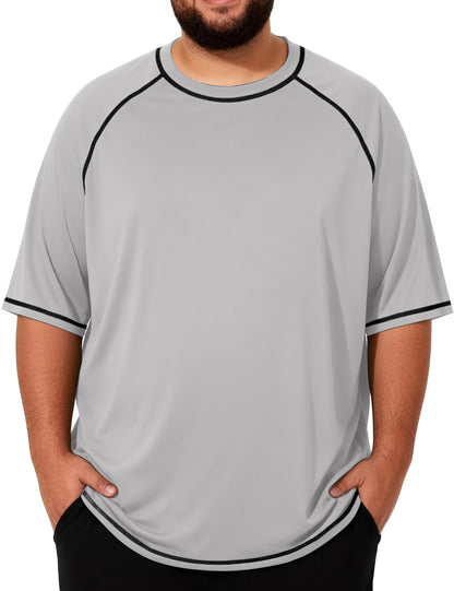 Roadbox Mens Big and Tall Swim Shirt, UPF 50+ Short Sleeve Rash Guard, UV Sun Protection Quick Dry Water T-Shirts for Beach