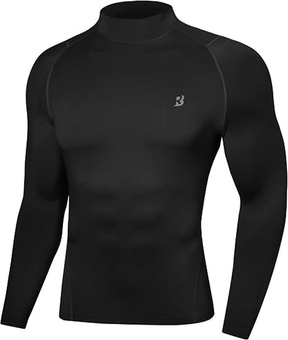 Roadbox Men's Long Sleeve Compression Shirt, Mock Turtleneck Athletic Base Layer Tops, Workout Undershirt for Gym Sports