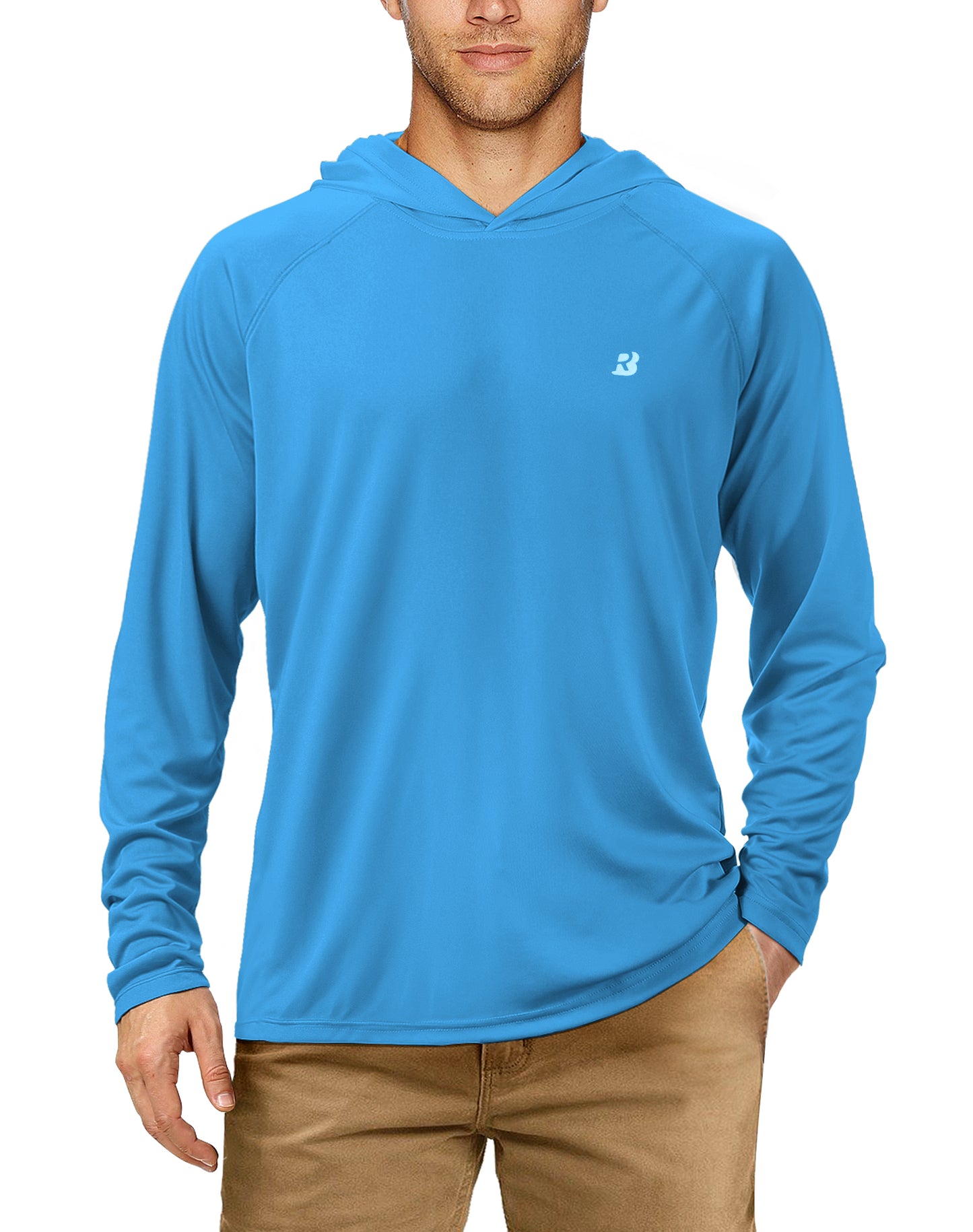 Roadbox Men's UPF 50+ Sun Protection Long Sleeve Hoodie Shirt Outdoor UV Fishing Shirts for Workout, Running, Fishing, Hiking