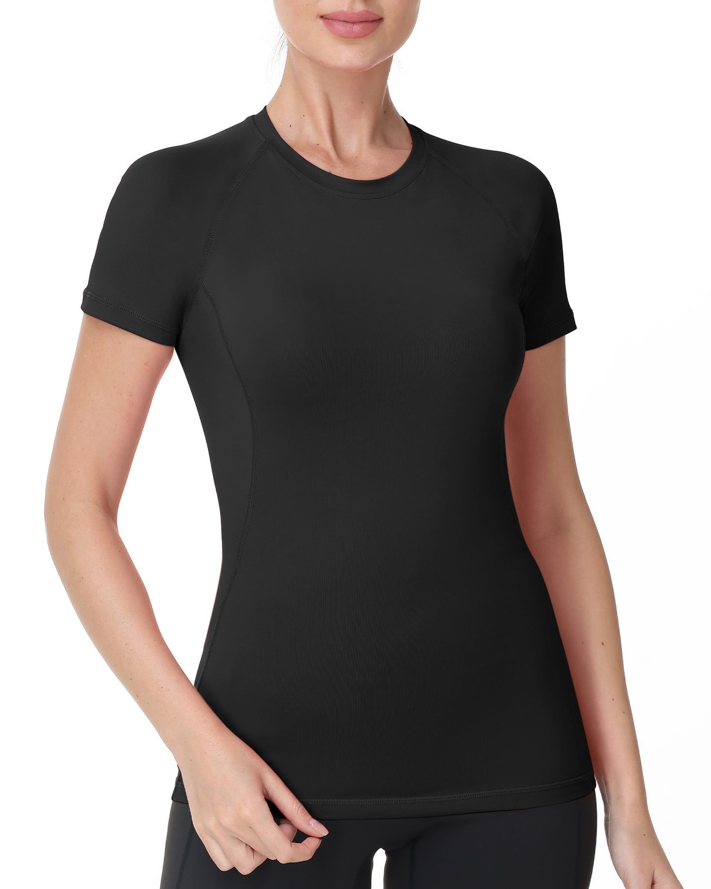 Roadbox Women's Compression Shirts, 1/3 Pack Short Sleeve Workout Tops Athletic Gym T-Shirt Yoga Running Quick Dry Base Layer