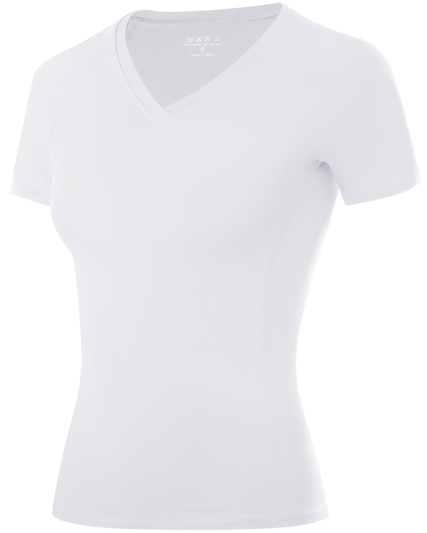 Roadbox Women's Compression Shirt Short Sleeve V Neck Workout Tops Quick Dry Athletic Gym Base Layer for Yoga Running Sports