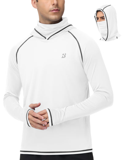 Roadbox Men's Sun Hoodie with Mask, UPF 50+ Long Sleeve Fishing Shirts, UV Outdoor Swim Hiking Running Workout Rash Guard