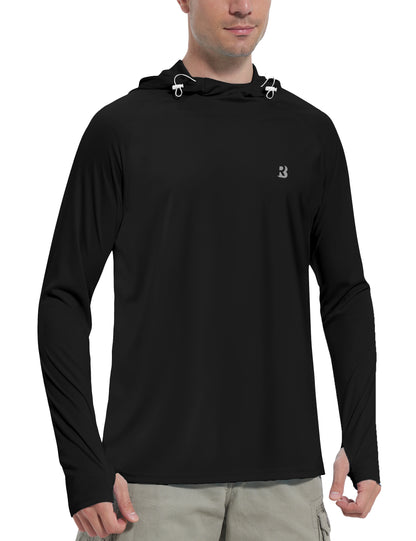 Roadbox Men's Hooded UV Sun Shirts Long Sleeve - Athletic Workout Running Thumbholes T-Shirts Quick-Dry Lightweight