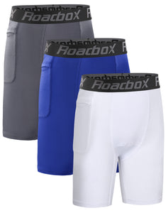 Roadbox Youth Boys Compression Shorts - Performance Athletic Base Layers Workout Running Shorts for Boys, Kids Compression Underwear with Side Pockets