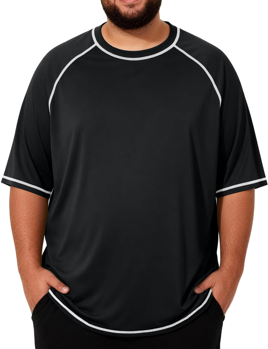 Roadbox Mens Big and Tall Swim Shirt, UPF 50+ Short Sleeve Rash Guard, UV Sun Protection Quick Dry Water T-Shirts for Beach