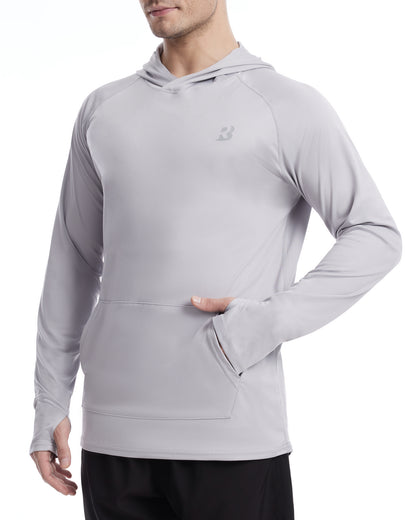 Roadbox Men's UPF 50+ Sun Hoodie Shirts, UV Protection Fishing Shirt with Pocket, Swim Hiking Rash Guard Long Sleeve Hoodies