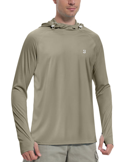 Roadbox Men's Hooded UV Sun Shirts Long Sleeve - Athletic Workout Running Thumbholes T-Shirts Quick-Dry Lightweight