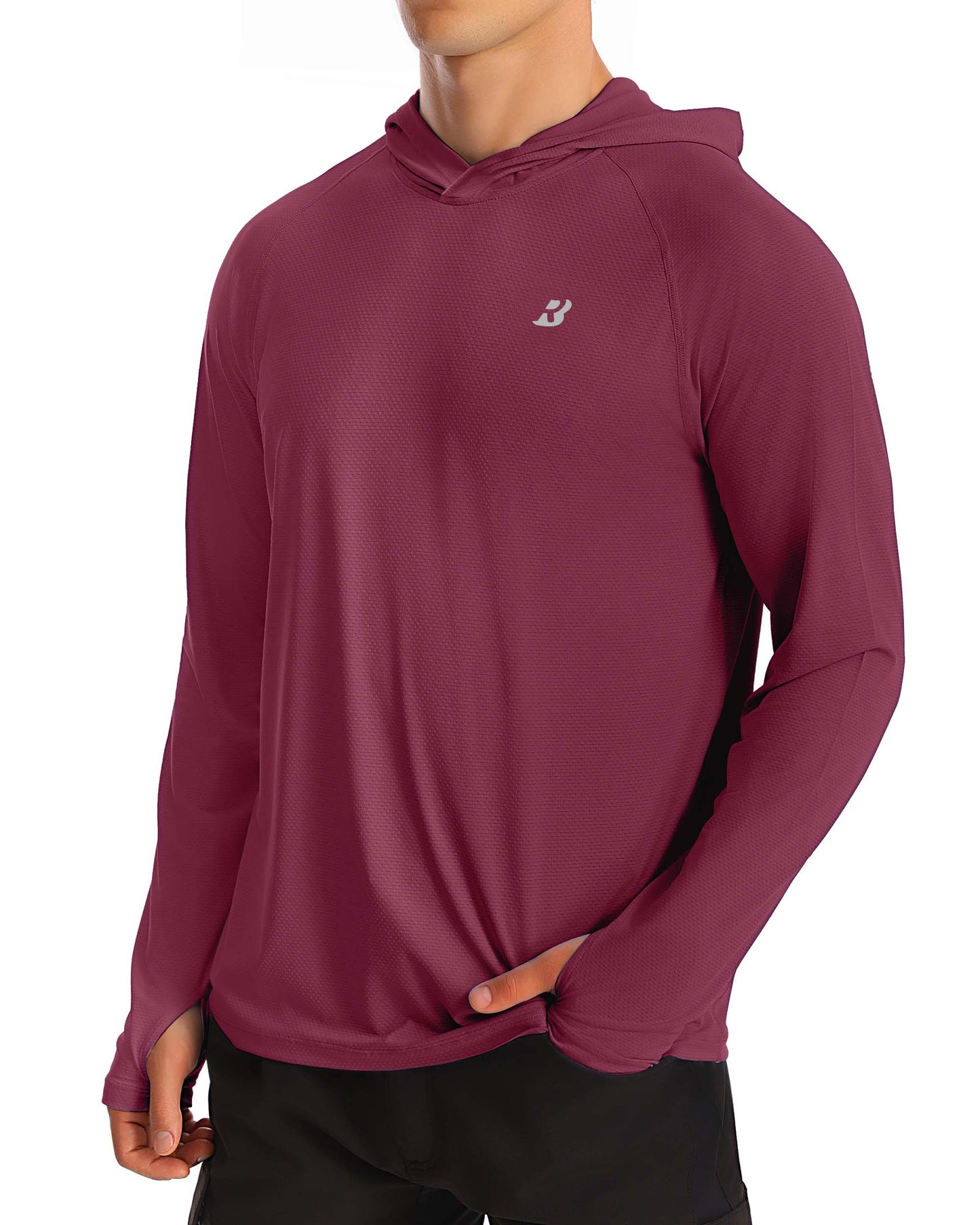 Roadbox UPF 50+ Fishing Shirts for Men, Long Sleeve UV Protection Sun Hoodie, Swim Rash Guard for Hiking Running Workout