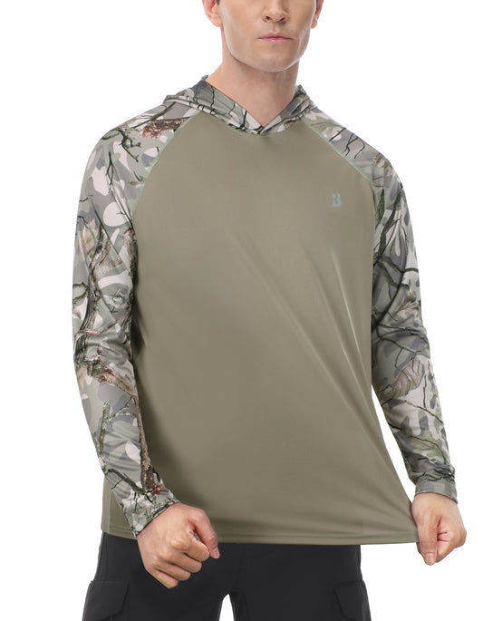 Roadbox UPF 50+ Fishing Shirts for Men Long Sleeve UV Sun Protection Hoodie Outdoor Hiking Shirts