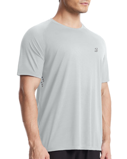 Roadbox Men's UPF 50+ Swim Rash Guard, Short Sleeve UV Sun Protection Workout Athletic Shirts Quick Dry Gym Running Tee Tops