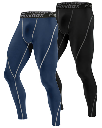 Roadbox 2 Pack Mens Compression Pants Base Layer Cycling Workout Sports Tights Leggings with Pocket