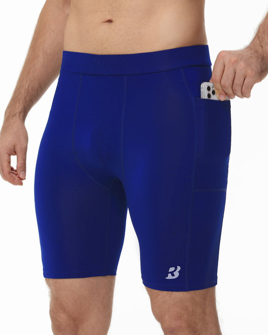 Roadbox Workout Compression Shorts for Men - 8" Running Spandex Shorts with Pockets Gym Sport Athletic Performance Underwear
