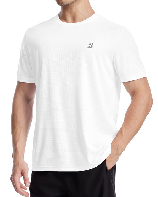 Roadbox Men's UPF 50+ Rash Guard Short Sleeve, Quick Dry UV Sun Protection SPF Athletic Swim Shirts for Workout Running Gym